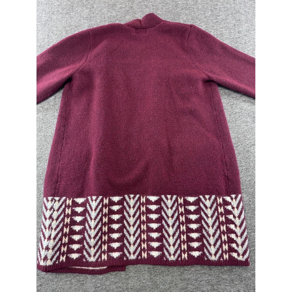 Frye Womens Burgundy Southwestern Geometric Open Front Cardigan Sweater Medium - Picture 9 of 9